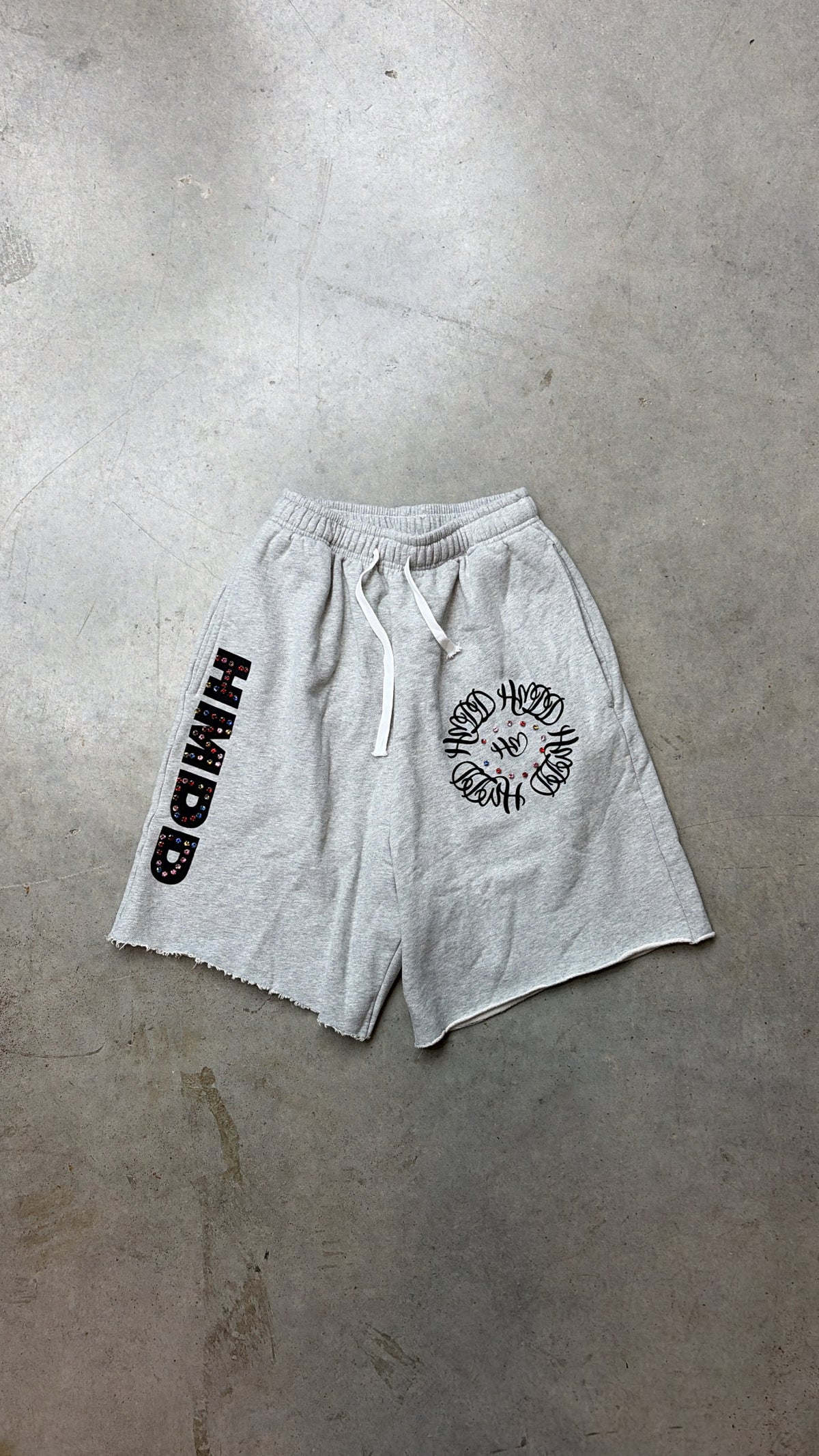 HMDD GREY RHINESTONE SHORTS