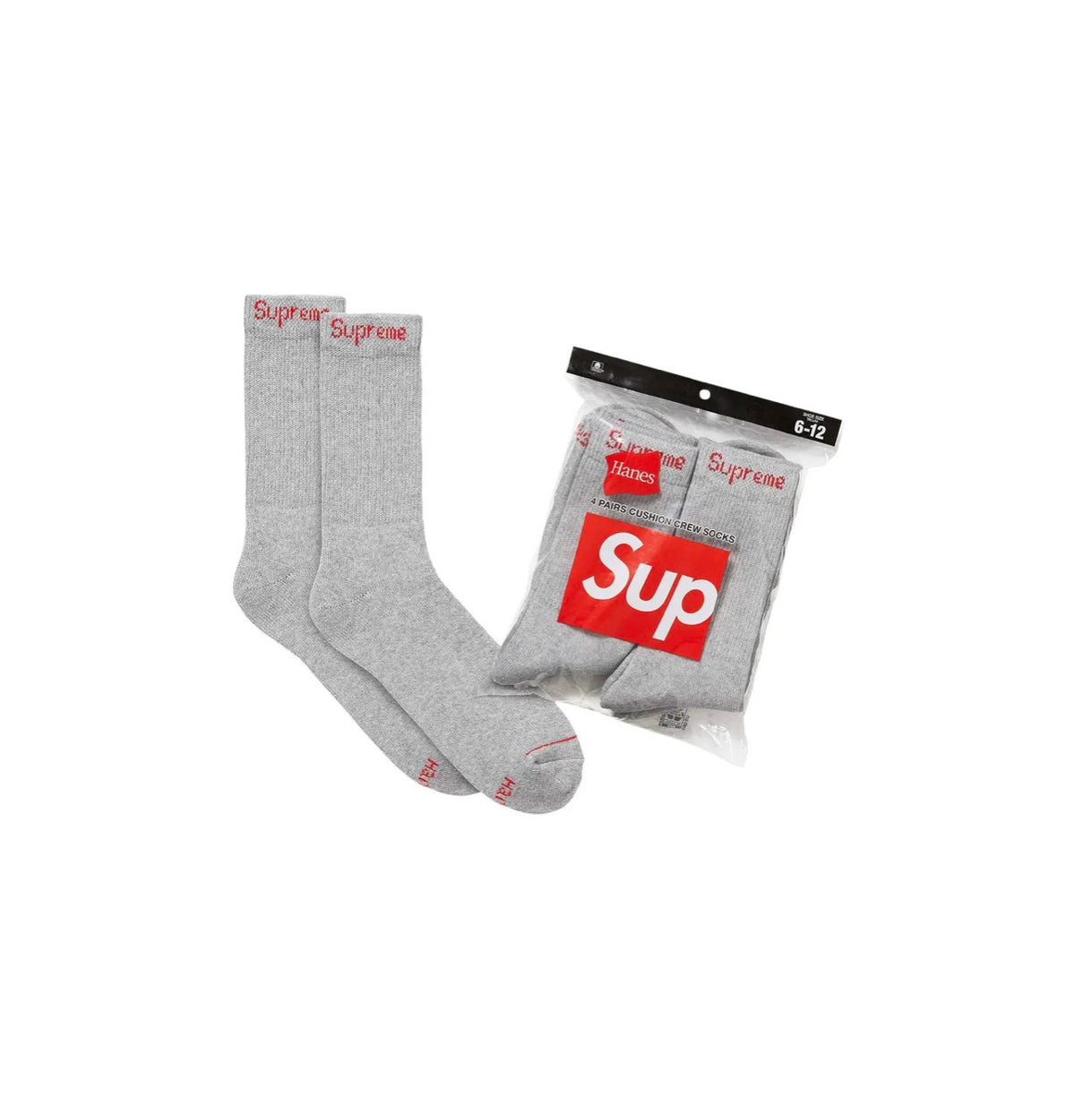 Supreme x Hanes Crew Socks (4 Pack) 'Grey'